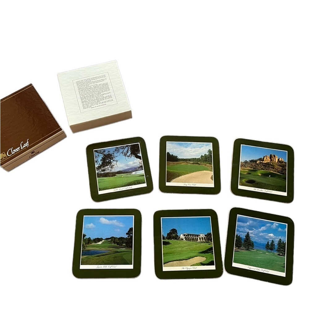 Vintage CloverLeaf USA Golfing Square Coasters Varying Golf Courses 4X4 Cork